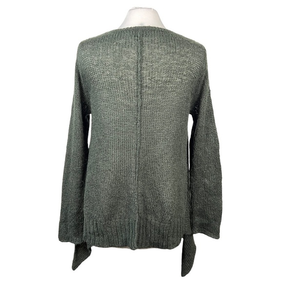 Wooden Ships Asymmetrical Hem Luxury Knit V-Neck Sweater Deep Dark Green S/M - Picture 2 of 7